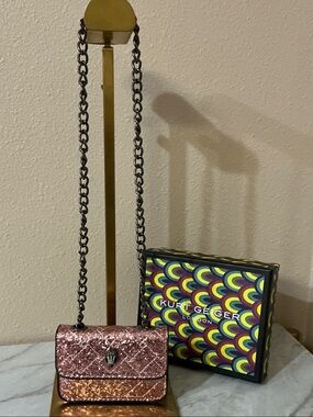 Kurt Geiger Kensington Rose Gold Glitter Mini Chain Crossbody